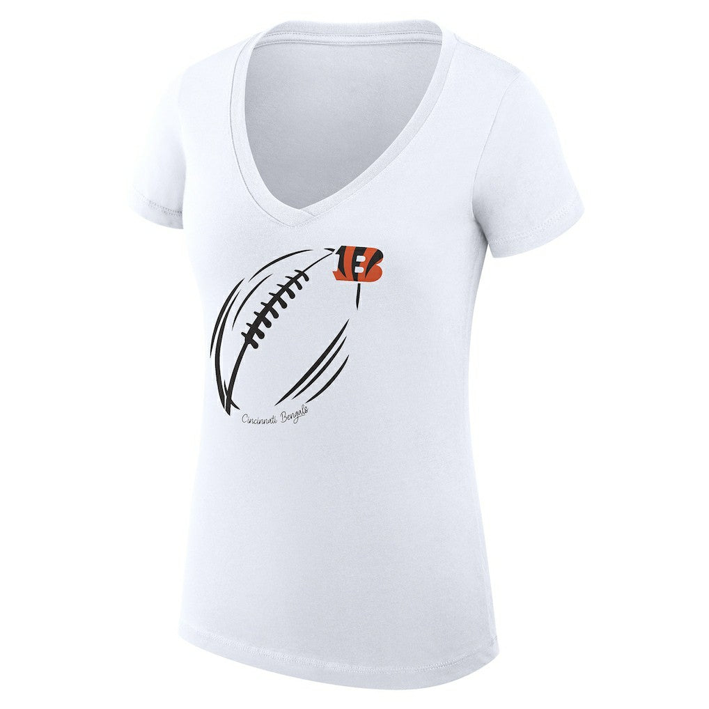 G-III 4Her by Carl Banks Women's Super-Slim Fit Lightweight Subtle Football V-Neck T-Shirt - Cincinnati Bengals T-shirts