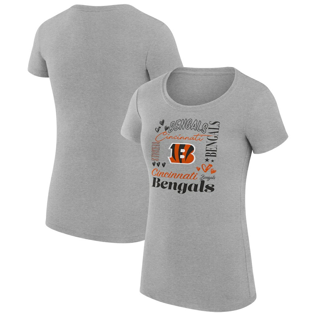 G-III 4Her by Carl Banks Women's Super-Slim Fit Lightweight Collage Team T-Shirt - Cincinnati Bengals T-shirts