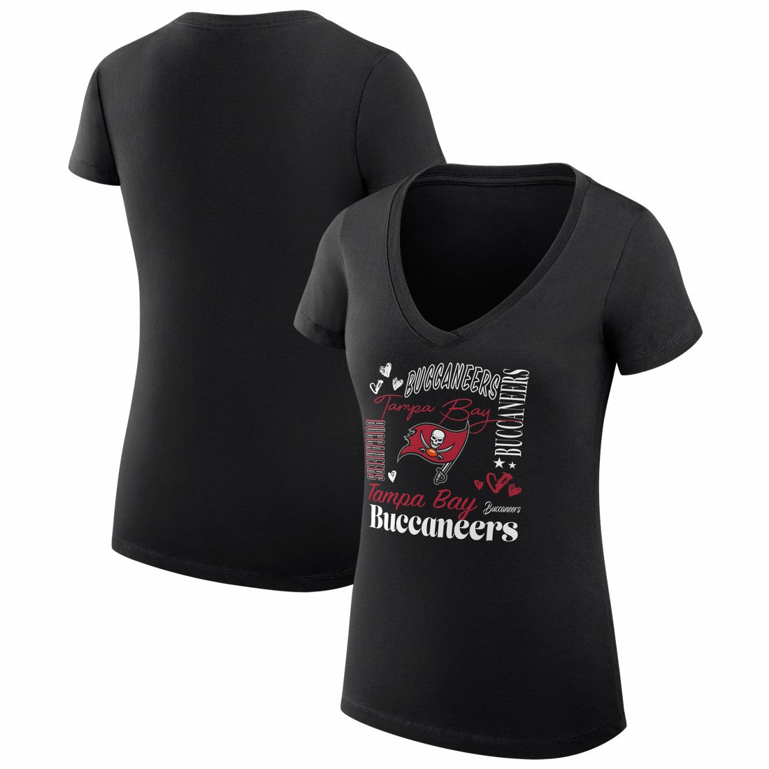 G-III 4Her by Carl Banks Women's Super-Slim Fit Lightweight Collage Team V-Neck T-Shirt - Tampa Bay Buccaneers T-shirts