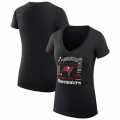 G-III 4Her by Carl Banks Women's Super-Slim Fit Lightweight Collage Team V-Neck T-Shirt - Tampa Bay Buccaneers T-shirts