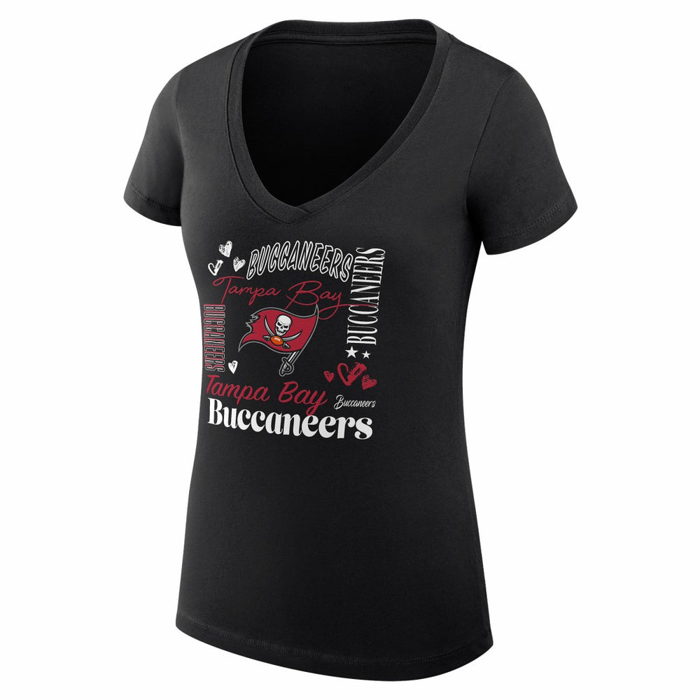 G-III 4Her by Carl Banks Women's Super-Slim Fit Lightweight Collage Team V-Neck T-Shirt - Tampa Bay Buccaneers T-shirts