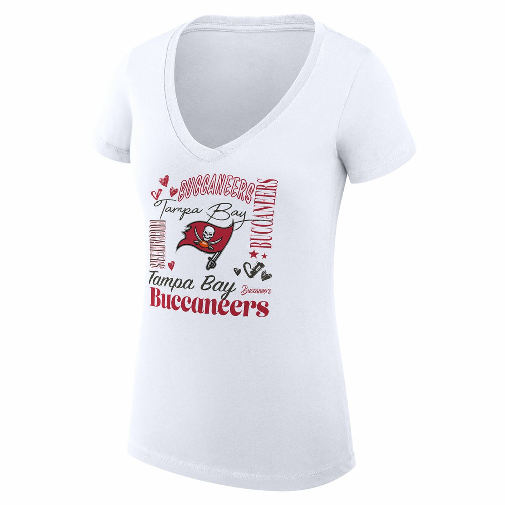 G-III 4Her by Carl Banks Women's Super-Slim Fit Lightweight Collage Team V-Neck T-Shirt - Tampa Bay Buccaneers T-shirts