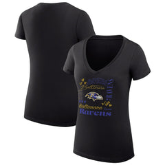 G-III 4Her by Carl Banks Women's Super-Slim Fit Lightweight Collage Team V-Neck T-Shirt - Baltimore Ravens T-shirts