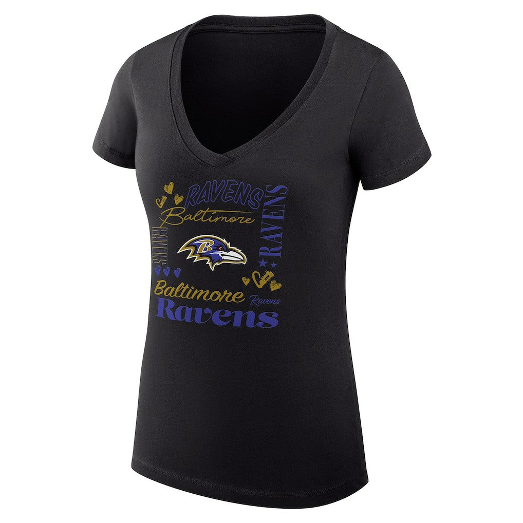 G-III 4Her by Carl Banks Women's Super-Slim Fit Lightweight Collage Team V-Neck T-Shirt - Baltimore Ravens T-shirts