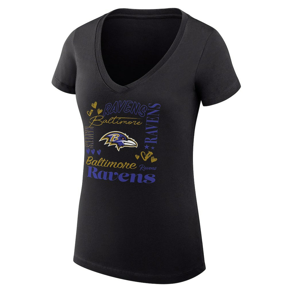 G-III 4Her by Carl Banks Women's Super-Slim Fit Lightweight Collage Team V-Neck T-Shirt - Baltimore Ravens T-shirts