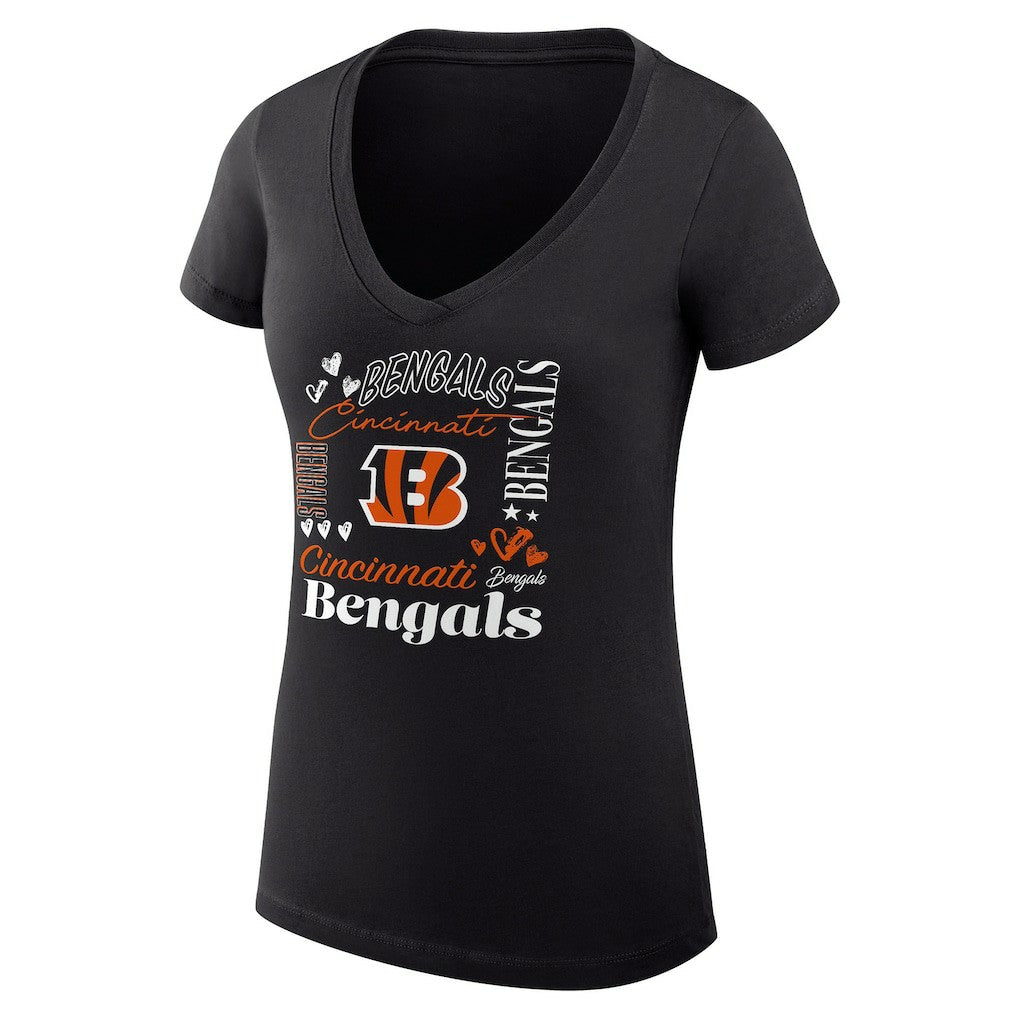 G-III 4Her by Carl Banks Women's Super-Slim Fit Lightweight Collage Team V-Neck T-Shirt - Cincinnati Bengals T-shirts