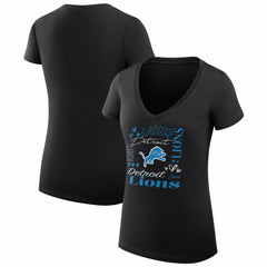 G-III 4Her by Carl Banks Women's Super-Slim Fit Lightweight Collage Team V-Neck T-Shirt - Detroit Lions T-shirts