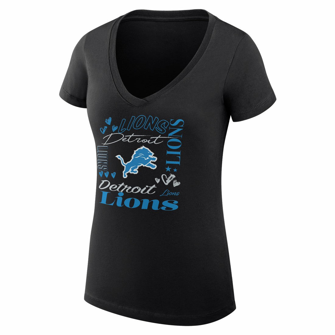 G-III 4Her by Carl Banks Women's Super-Slim Fit Lightweight Collage Team V-Neck T-Shirt - Detroit Lions T-shirts