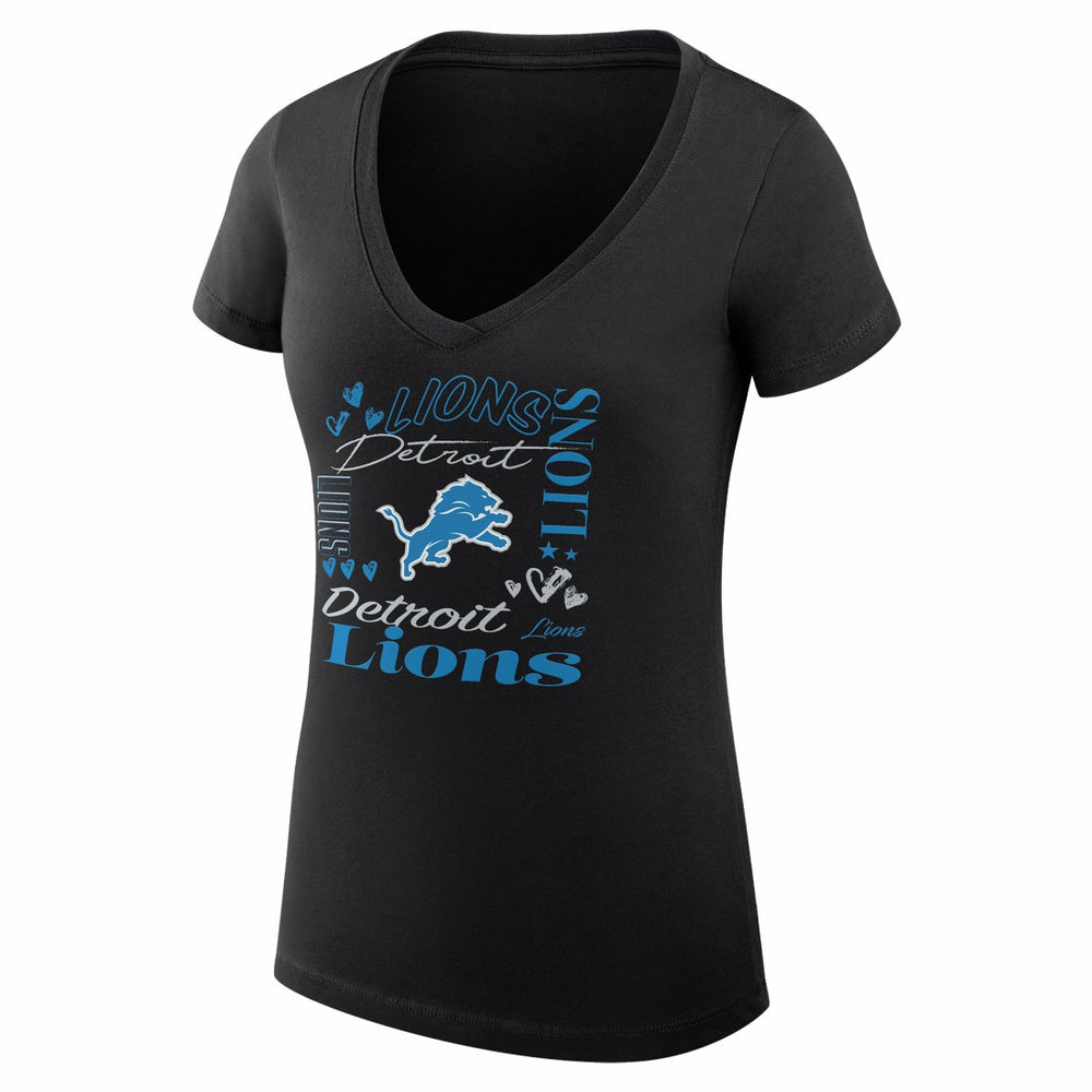 G-III 4Her by Carl Banks Women's Super-Slim Fit Lightweight Collage Team V-Neck T-Shirt - Detroit Lions T-shirts
