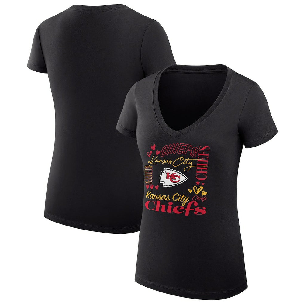 G-III 4Her by Carl Banks Women's Super-Slim Fit Lightweight Collage Team V-Neck T-Shirt - Kansas City Chiefs T-shirts