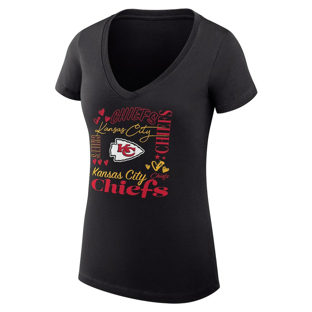 G-III 4Her by Carl Banks Women's Super-Slim Fit Lightweight Collage Team V-Neck T-Shirt - Kansas City Chiefs T-shirts