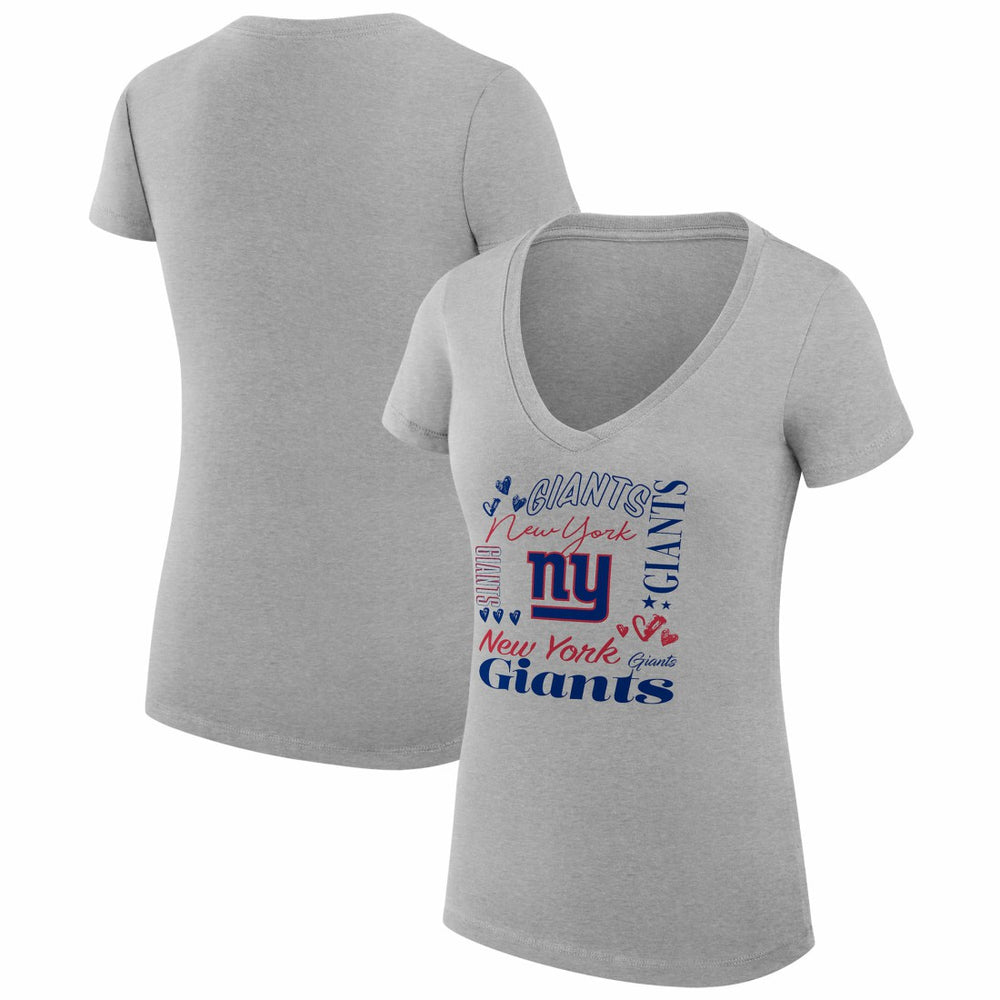 G-III 4Her by Carl Banks Women's Super-Slim Fit Lightweight Collage Team V-Neck T-Shirt - New York Giants T-shirts