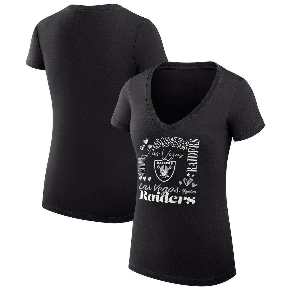G-III 4Her by Carl Banks Women's Super-Slim Fit Lightweight Collage Team V-Neck T-Shirt - Las Vegas Raiders T-shirts