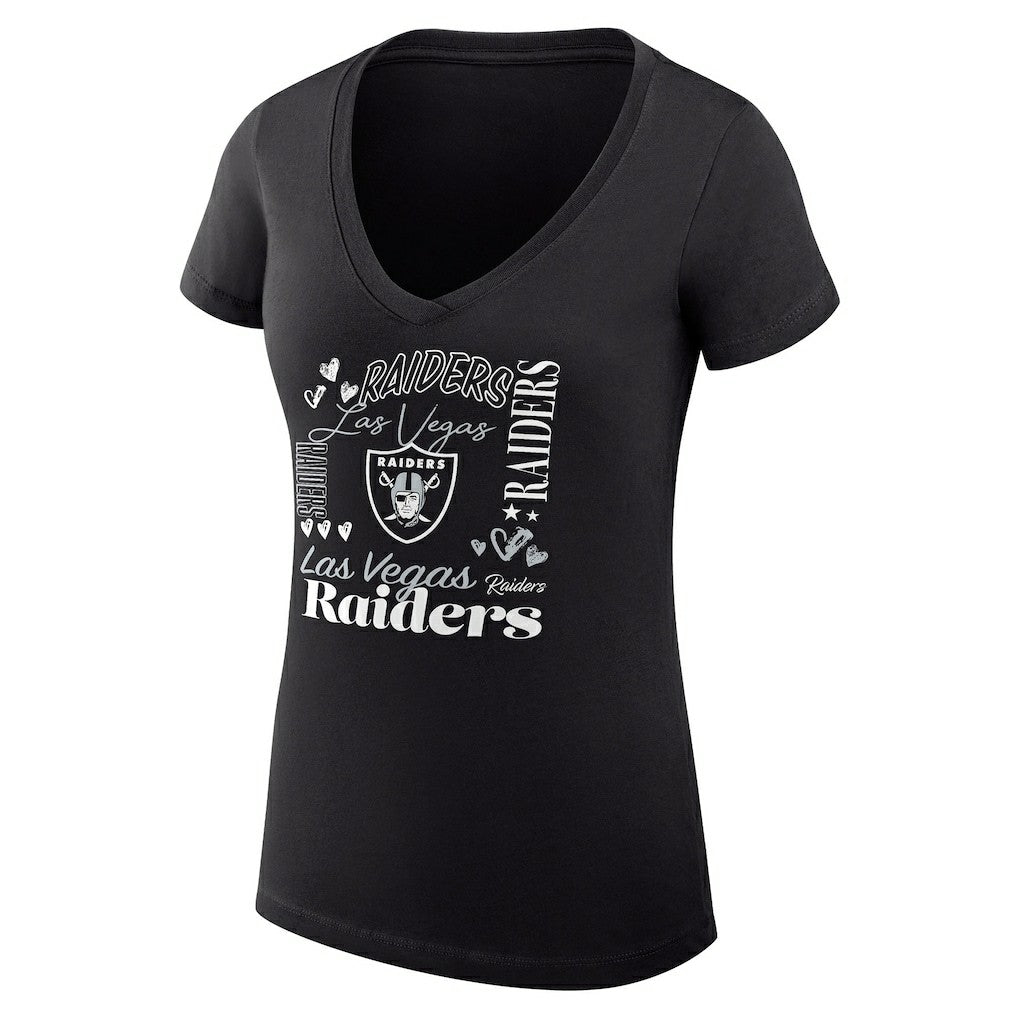 G-III 4Her by Carl Banks Women's Super-Slim Fit Lightweight Collage Team V-Neck T-Shirt - Las Vegas Raiders T-shirts
