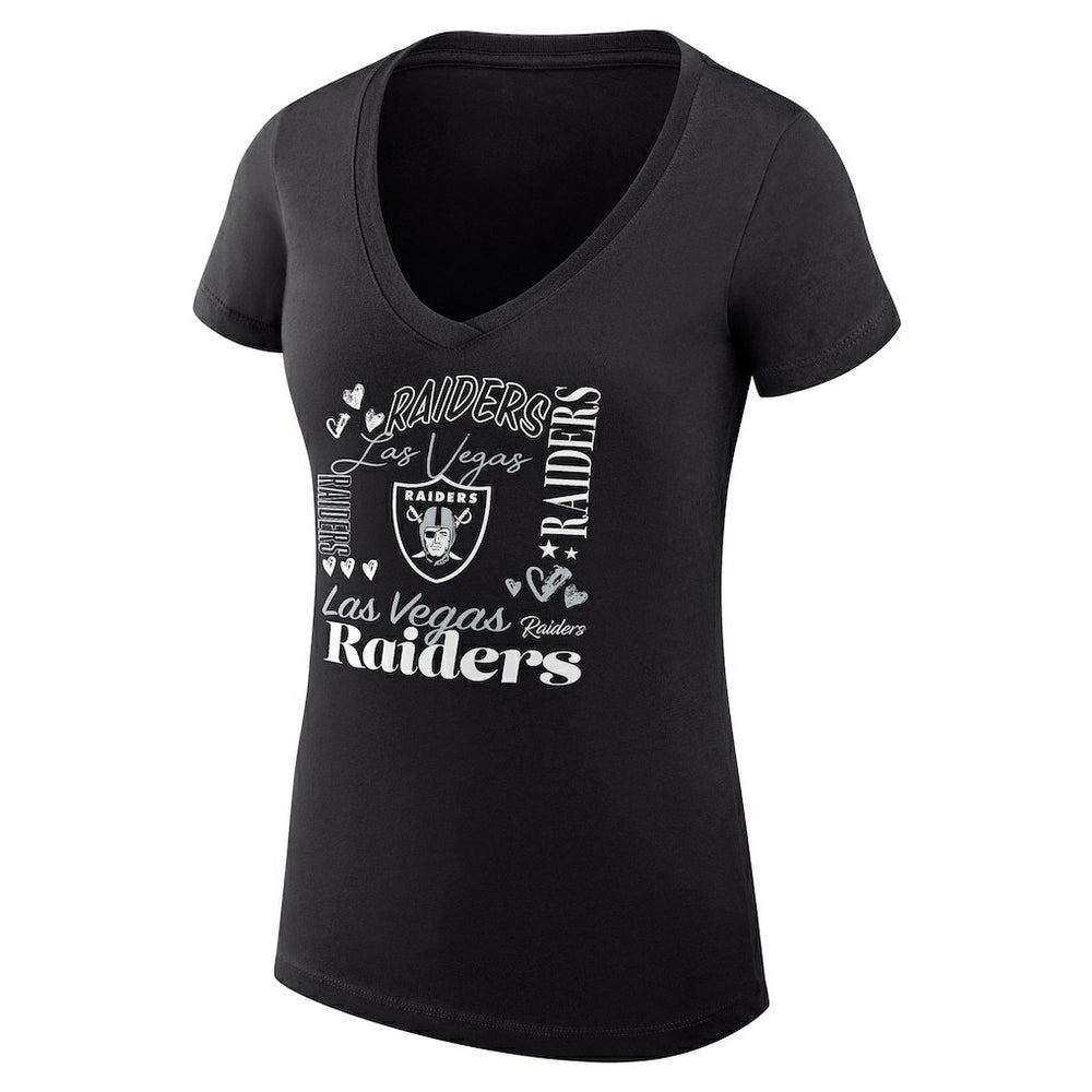 G-III 4Her by Carl Banks Women's Super-Slim Fit Lightweight Collage Team V-Neck T-Shirt - Las Vegas Raiders T-shirts