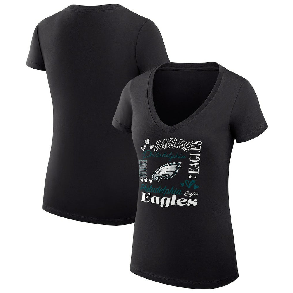 G-III 4Her by Carl Banks Women's Super-Slim Fit Lightweight Collage Team V-Neck T-Shirt - Philadelphia Eagles T-shirts