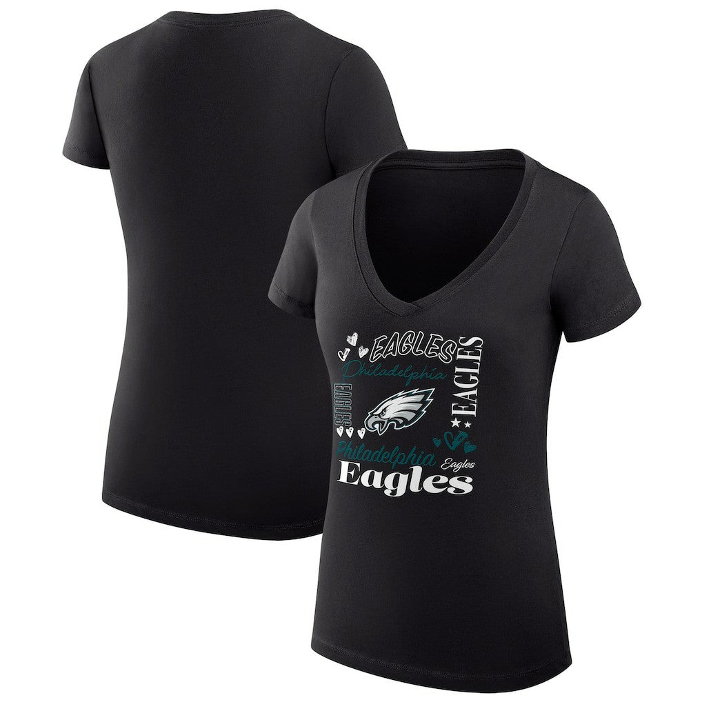 G-III 4Her by Carl Banks Women's Super-Slim Fit Lightweight Collage Team V-Neck T-Shirt - Philadelphia Eagles T-shirts