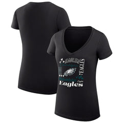 G-III 4Her by Carl Banks Women's Super-Slim Fit Lightweight Collage Team V-Neck T-Shirt - Philadelphia Eagles T-shirts