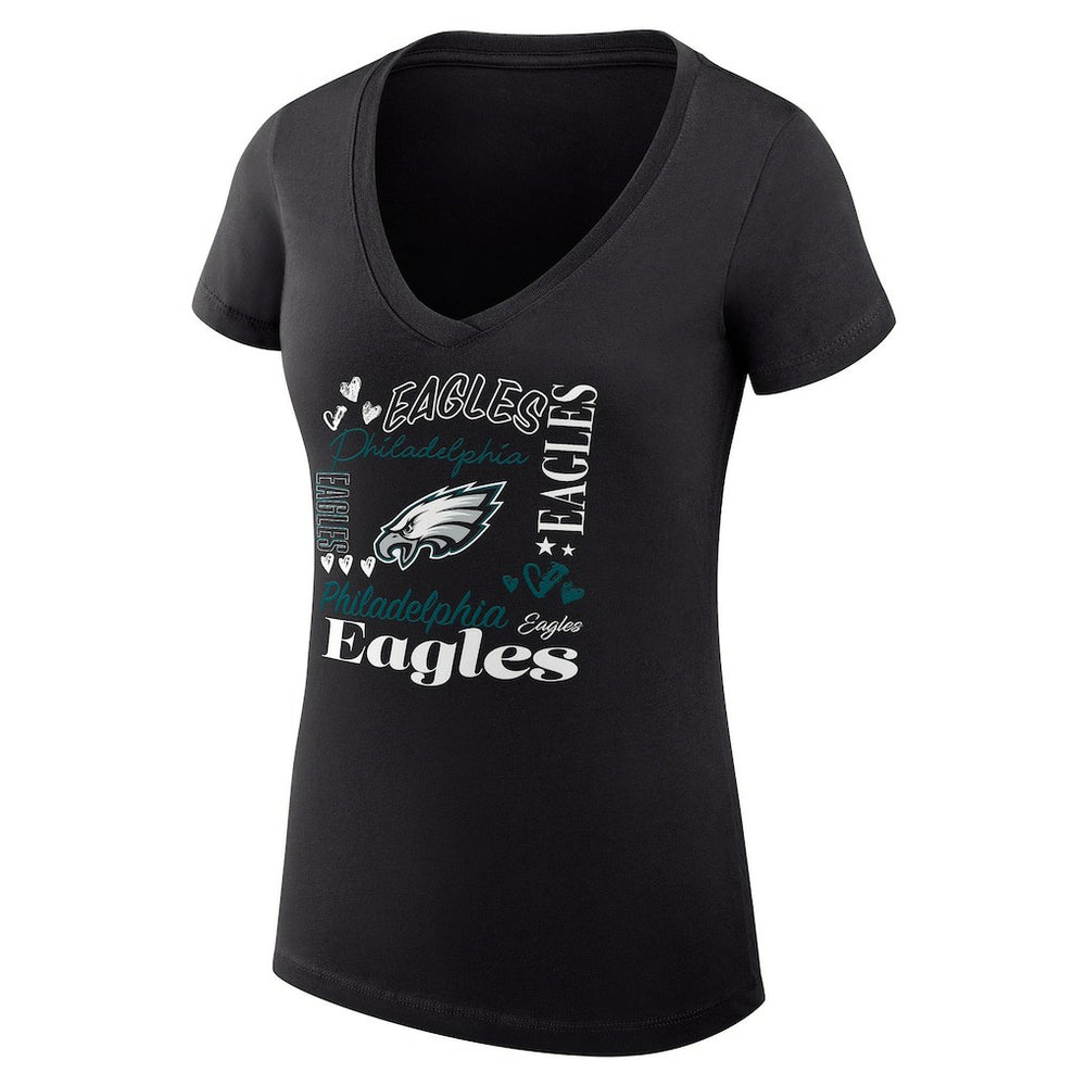 G-III 4Her by Carl Banks Women's Super-Slim Fit Lightweight Collage Team V-Neck T-Shirt - Philadelphia Eagles T-shirts