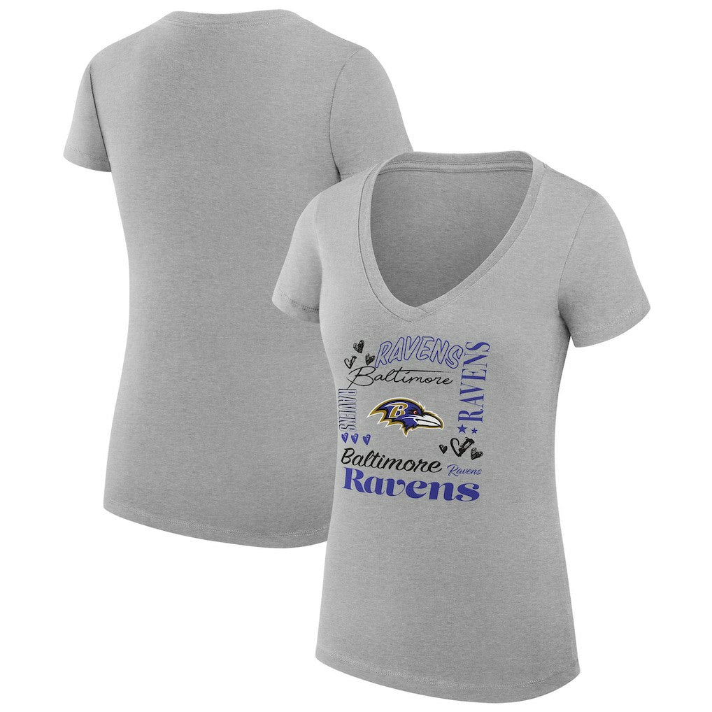 G-III 4Her by Carl Banks Women's Super-Slim Fit Lightweight Collage Team V-Neck T-Shirt - Baltimore Ravens T-shirts