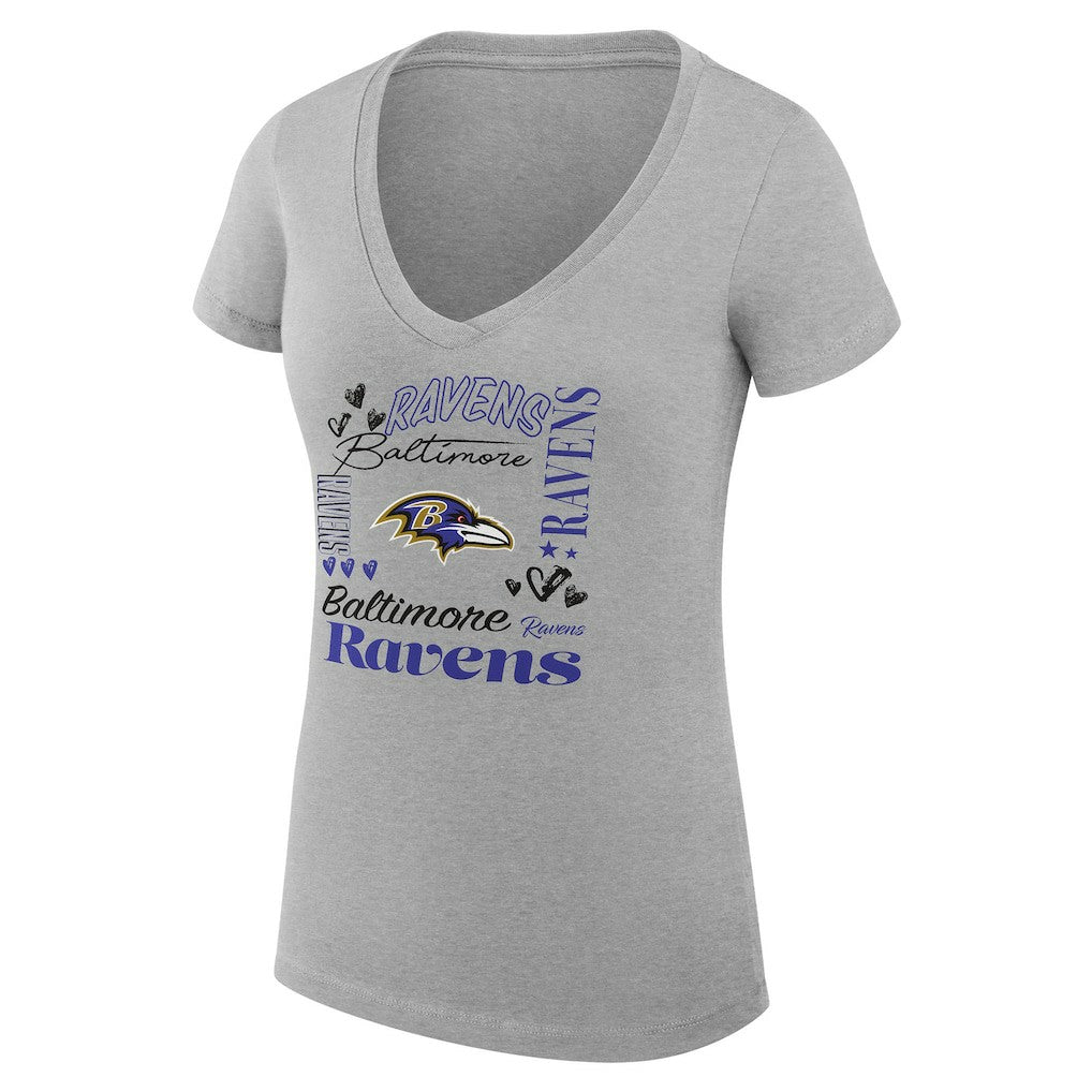 G-III 4Her by Carl Banks Women's Super-Slim Fit Lightweight Collage Team V-Neck T-Shirt - Baltimore Ravens T-shirts