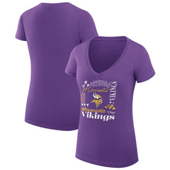 G-III 4Her by Carl Banks Women's Super-Slim Fit Lightweight Collage Team V-Neck T-Shirt - Minnesota Vikings T-shirts