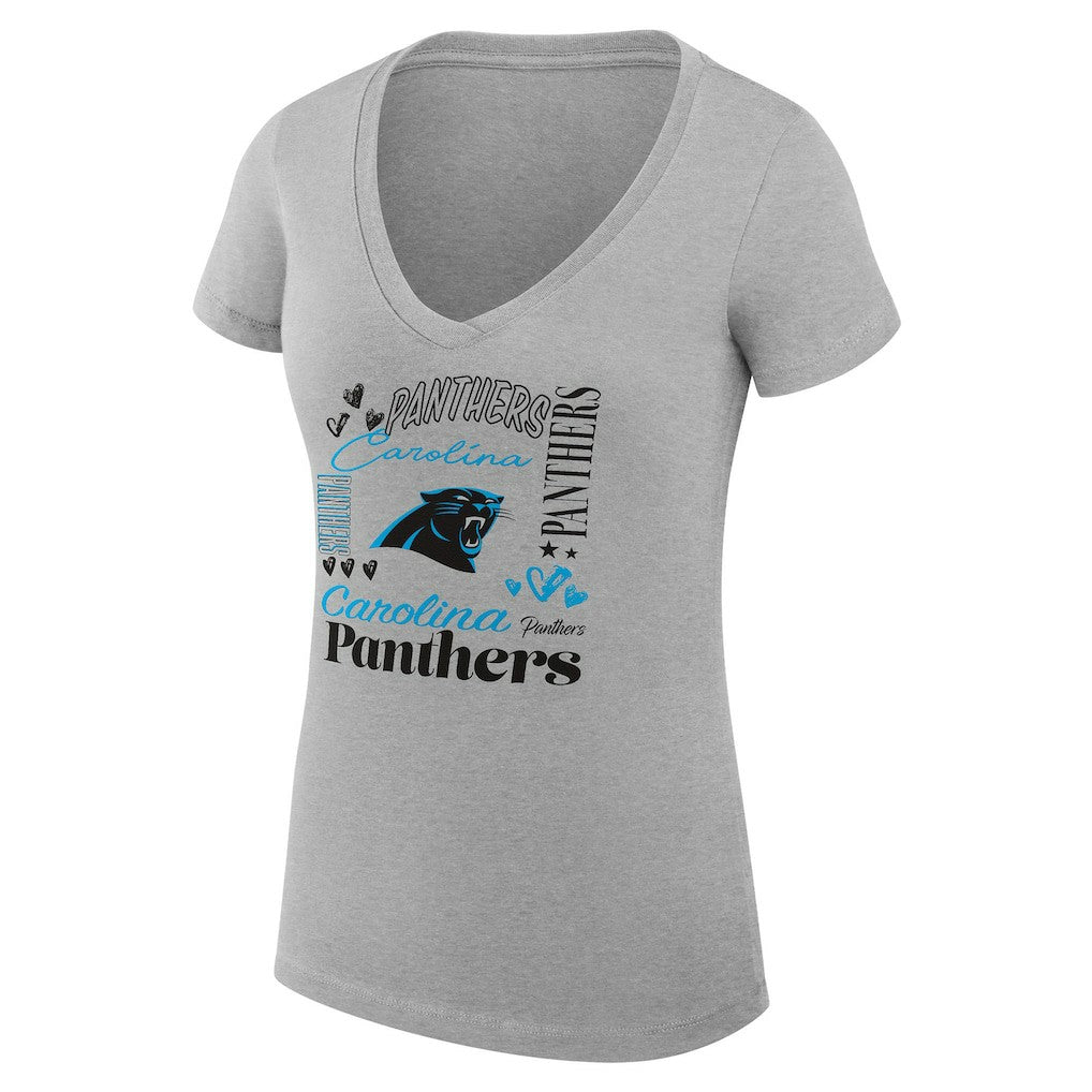 G-III 4Her by Carl Banks Women's Super-Slim Fit Lightweight Collage Team V-Neck T-Shirt - Carolina Panthers T-shirts