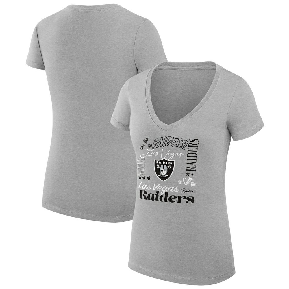 G-III 4Her by Carl Banks Women's Super-Slim Fit Lightweight Collage Team V-Neck T-Shirt - Las Vegas Raiders T-shirts