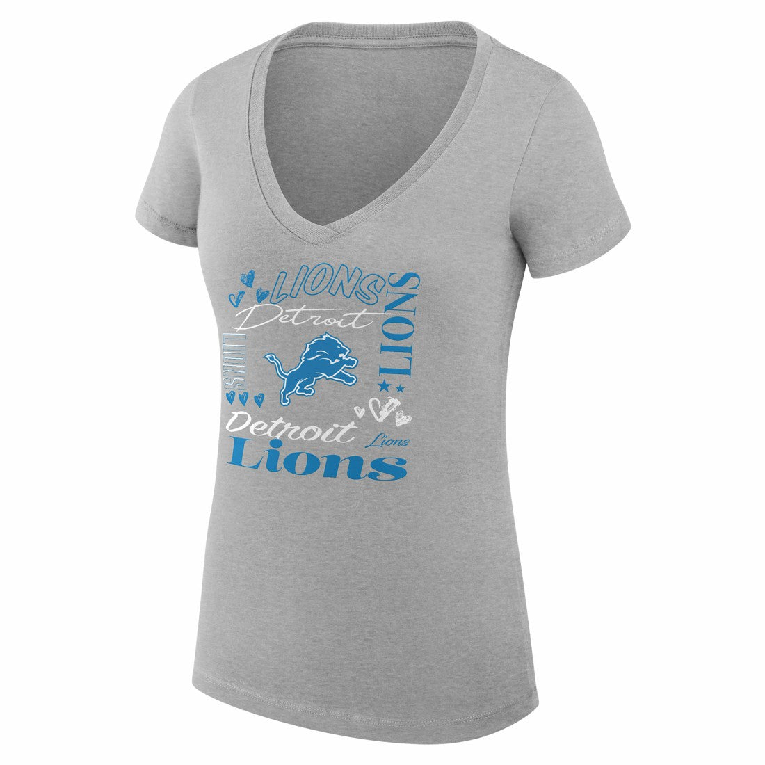 G-III 4Her by Carl Banks Women's Super-Slim Fit Lightweight Collage Team V-Neck T-Shirt - Detroit Lions T-shirts