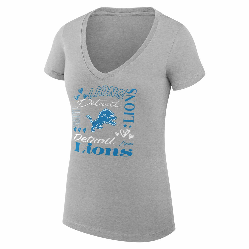 G-III 4Her by Carl Banks Women's Super-Slim Fit Lightweight Collage Team V-Neck T-Shirt - Detroit Lions T-shirts