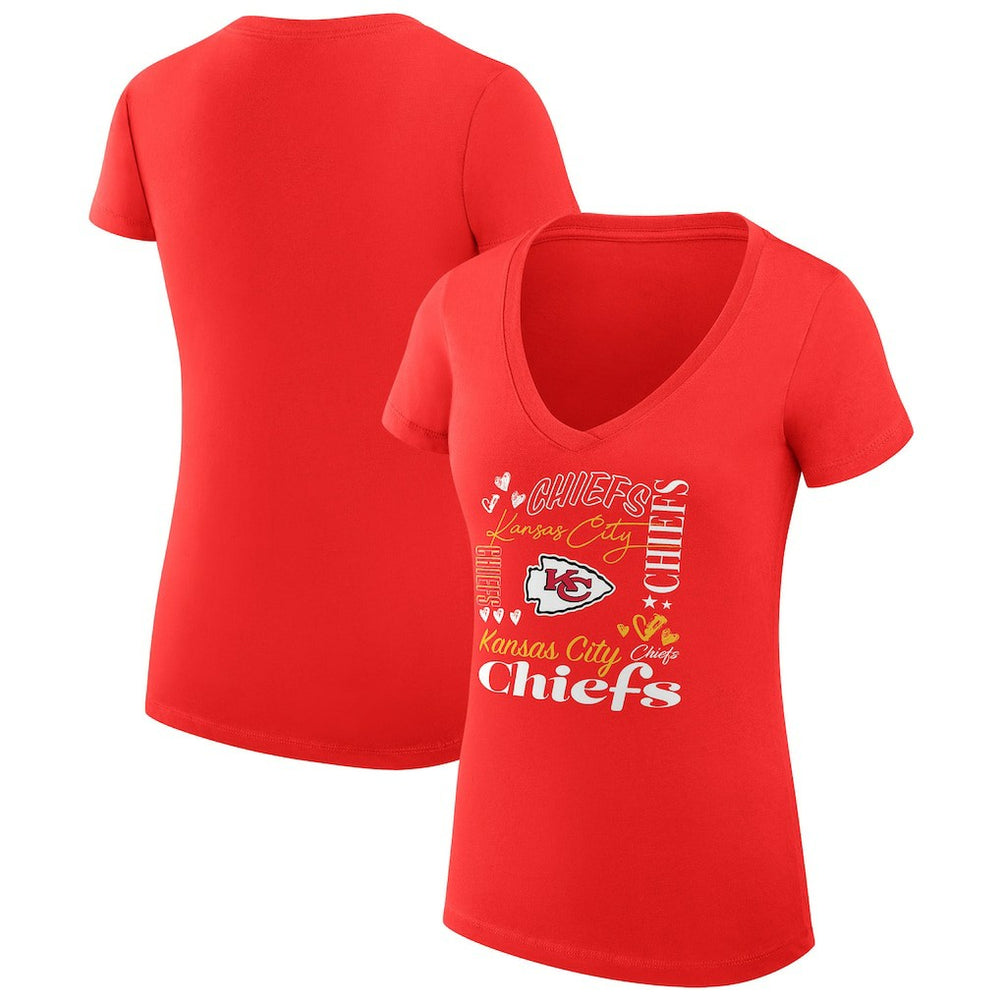 G-III 4Her by Carl Banks Women's Super-Slim Fit Lightweight Collage Team V-Neck T-Shirt - Kansas City Chiefs T-shirts