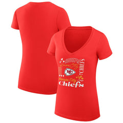 G-III 4Her by Carl Banks Women's Super-Slim Fit Lightweight Collage Team V-Neck T-Shirt - Kansas City Chiefs T-shirts