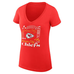 G-III 4Her by Carl Banks Women's Super-Slim Fit Lightweight Collage Team V-Neck T-Shirt - Kansas City Chiefs T-shirts