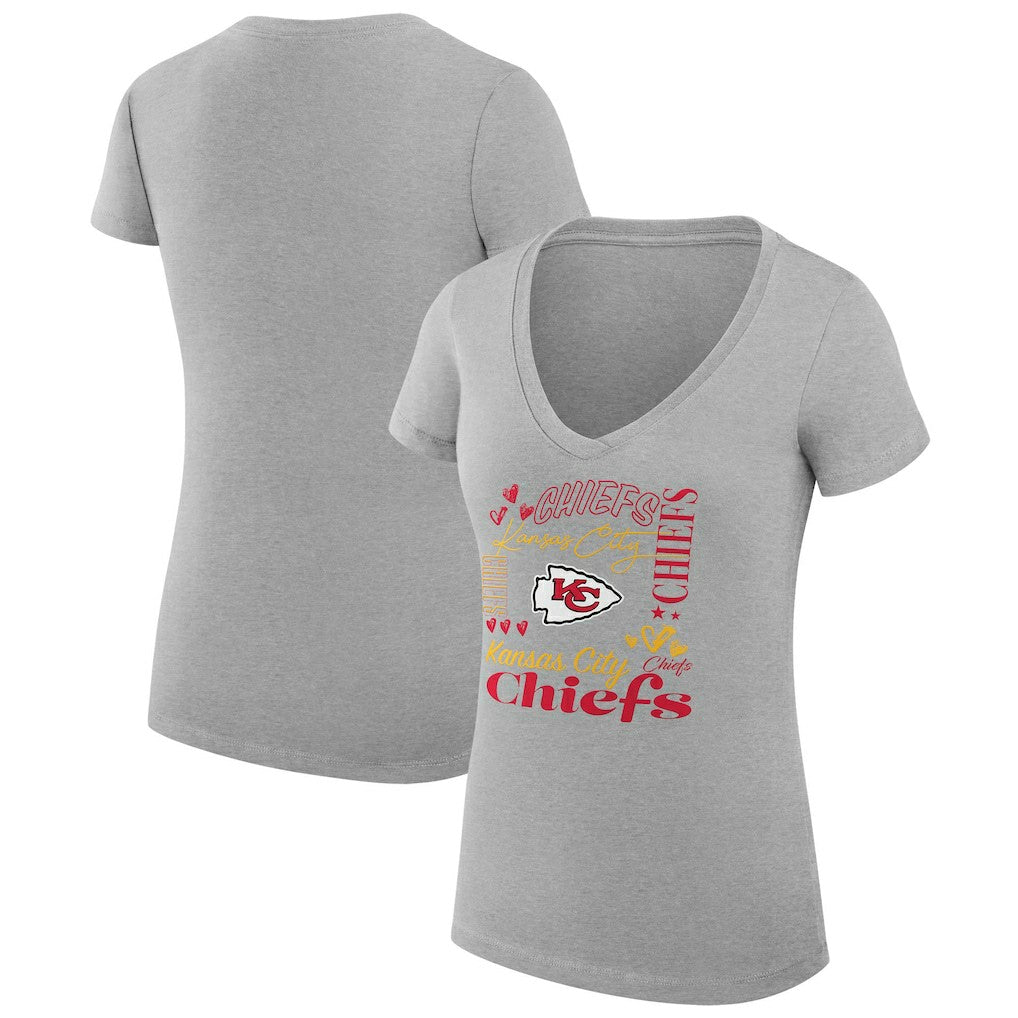 G-III 4Her by Carl Banks Women's Super-Slim Fit Lightweight Collage Team V-Neck T-Shirt - Kansas City Chiefs T-shirts