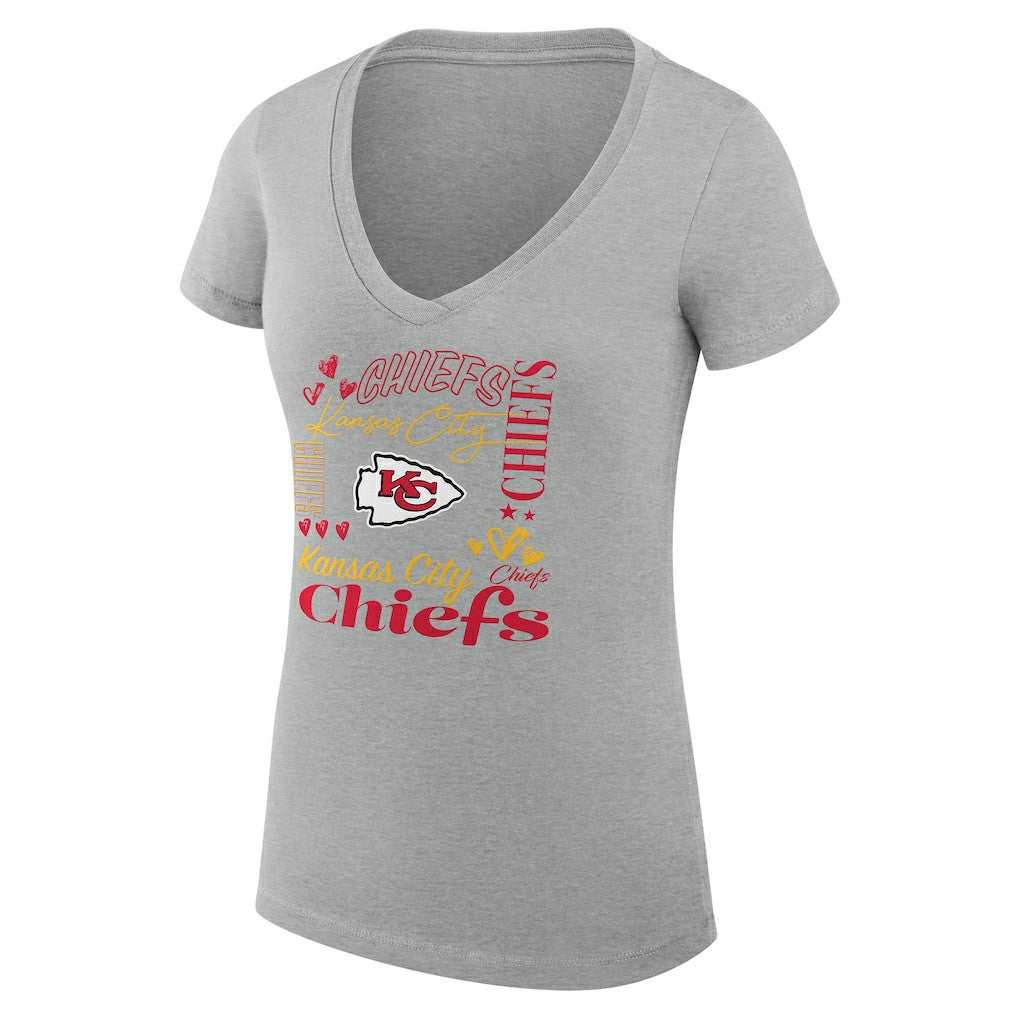 G-III 4Her by Carl Banks Women's Super-Slim Fit Lightweight Collage Team V-Neck T-Shirt - Kansas City Chiefs T-shirts
