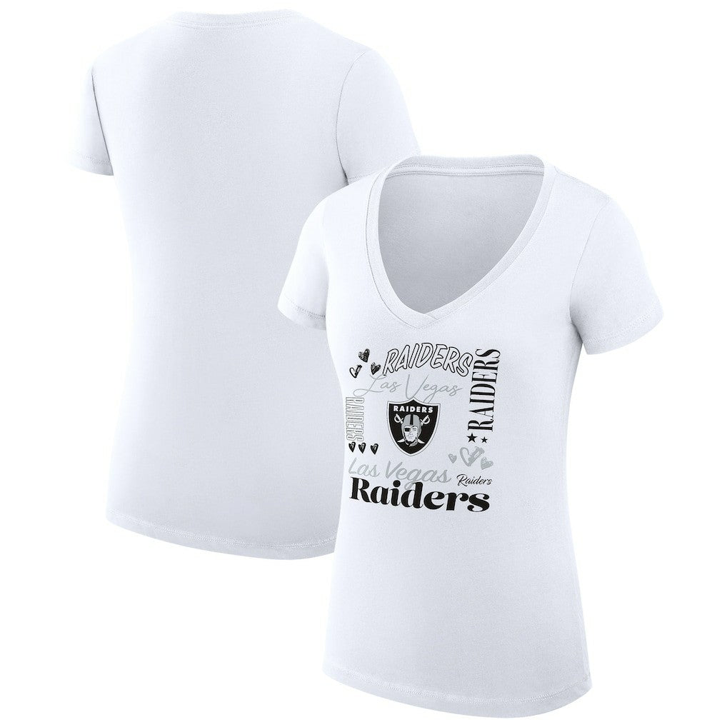 G-III 4Her by Carl Banks Women's Super-Slim Fit Lightweight Collage Team V-Neck T-Shirt - Las Vegas Raiders T-shirts
