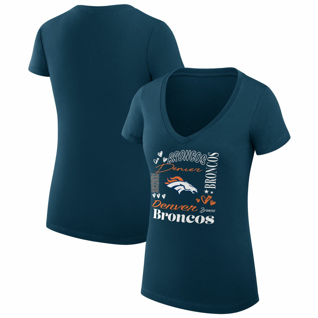 G-III 4Her by Carl Banks Women's Super-Slim Fit Lightweight Collage Team V-Neck T-Shirt - Denver Broncos T-shirts
