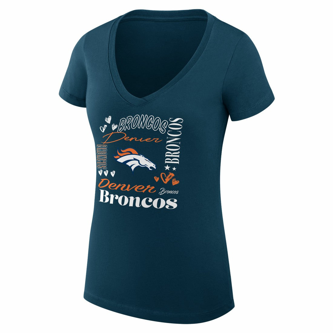 G-III 4Her by Carl Banks Women's Super-Slim Fit Lightweight Collage Team V-Neck T-Shirt - Denver Broncos T-shirts