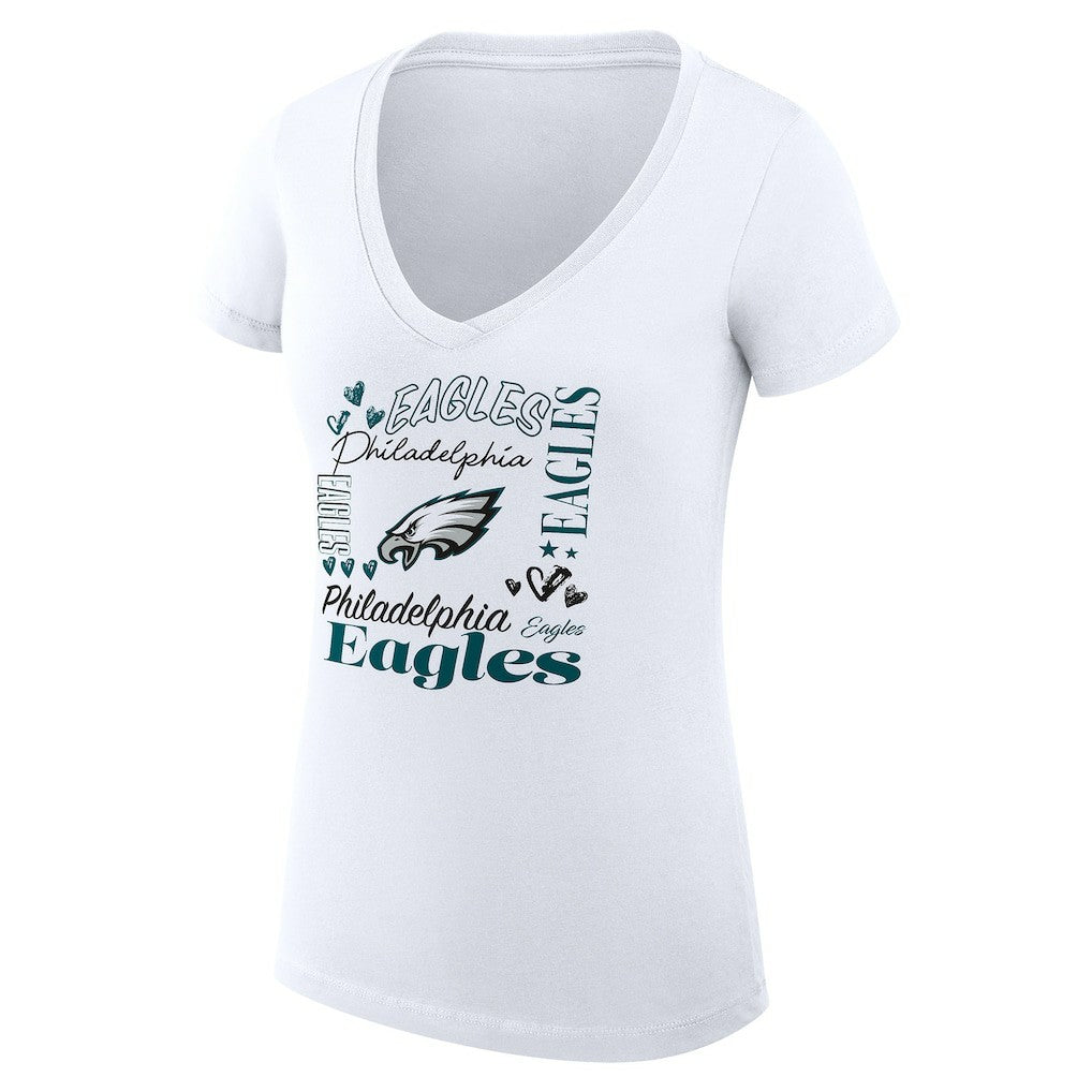 G-III 4Her by Carl Banks Women's Super-Slim Fit Lightweight Collage Team V-Neck T-Shirt - Philadelphia Eagles T-shirts