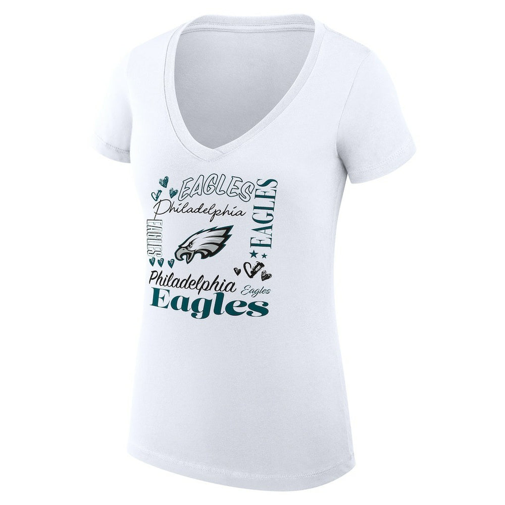 G-III 4Her by Carl Banks Women's Super-Slim Fit Lightweight Collage Team V-Neck T-Shirt - Philadelphia Eagles T-shirts