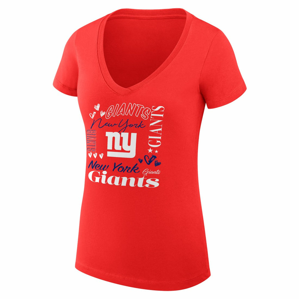 G-III 4Her by Carl Banks Women's Super-Slim Fit Lightweight Collage Team V-Neck T-Shirt - New York Giants T-shirts