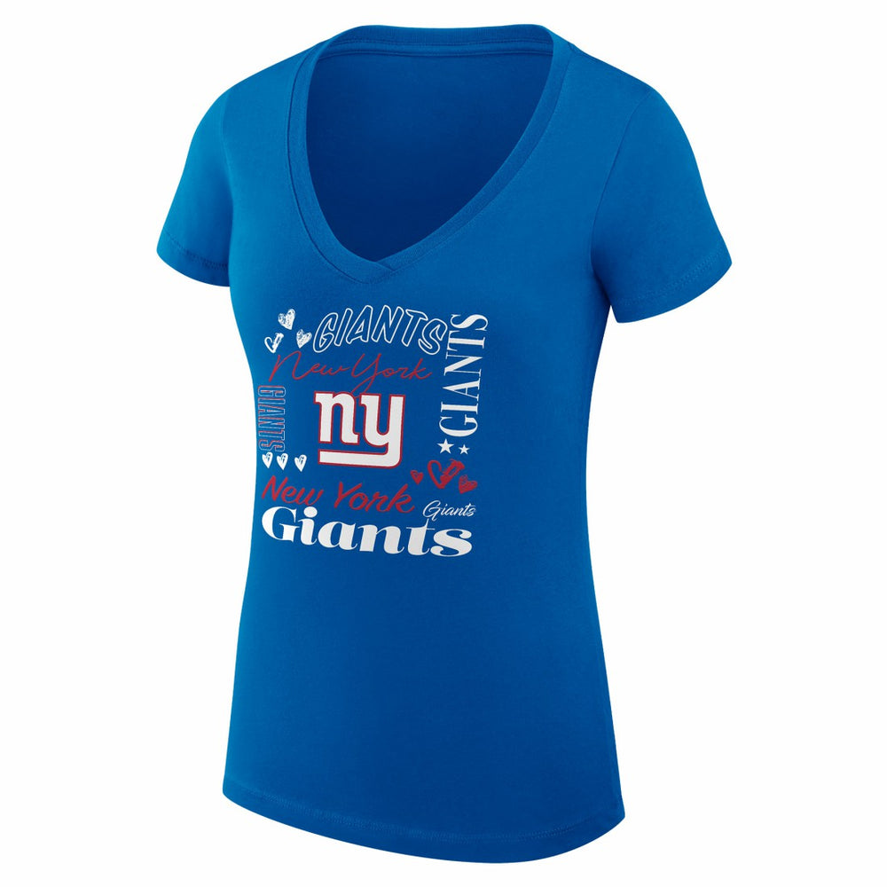 G-III 4Her by Carl Banks Women's Super-Slim Fit Lightweight Collage Team V-Neck T-Shirt - New York Giants T-shirts