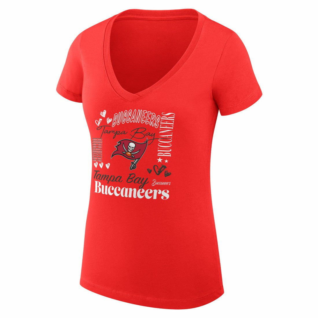 G-III 4Her by Carl Banks Women's Super-Slim Fit Lightweight Collage Team V-Neck T-Shirt - Tampa Bay Buccaneers T-shirts