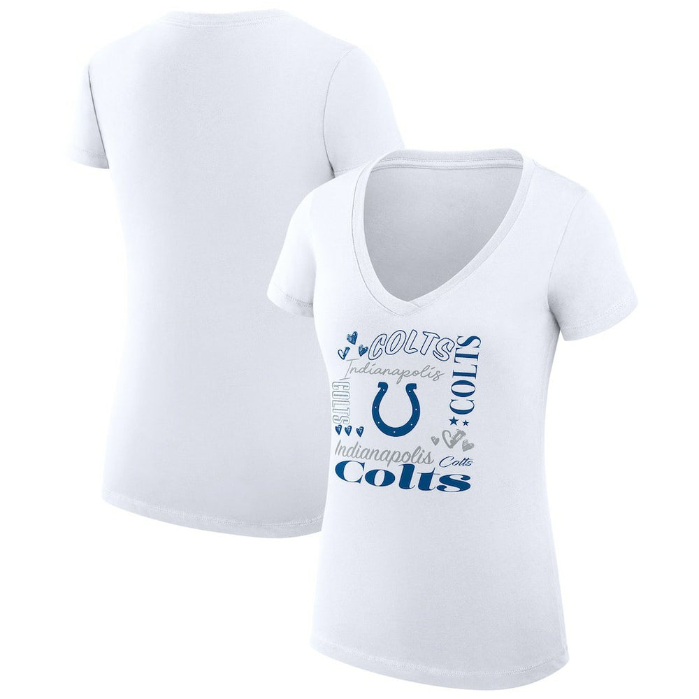 G-III 4Her by Carl Banks Women's Super-Slim Fit Lightweight Collage Team V-Neck T-Shirt - Indianapolis Colts T-shirts