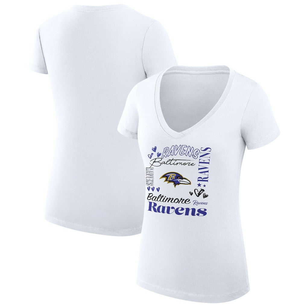 G-III 4Her by Carl Banks Women's Super-Slim Fit Lightweight Collage Team V-Neck T-Shirt - Baltimore Ravens T-shirts