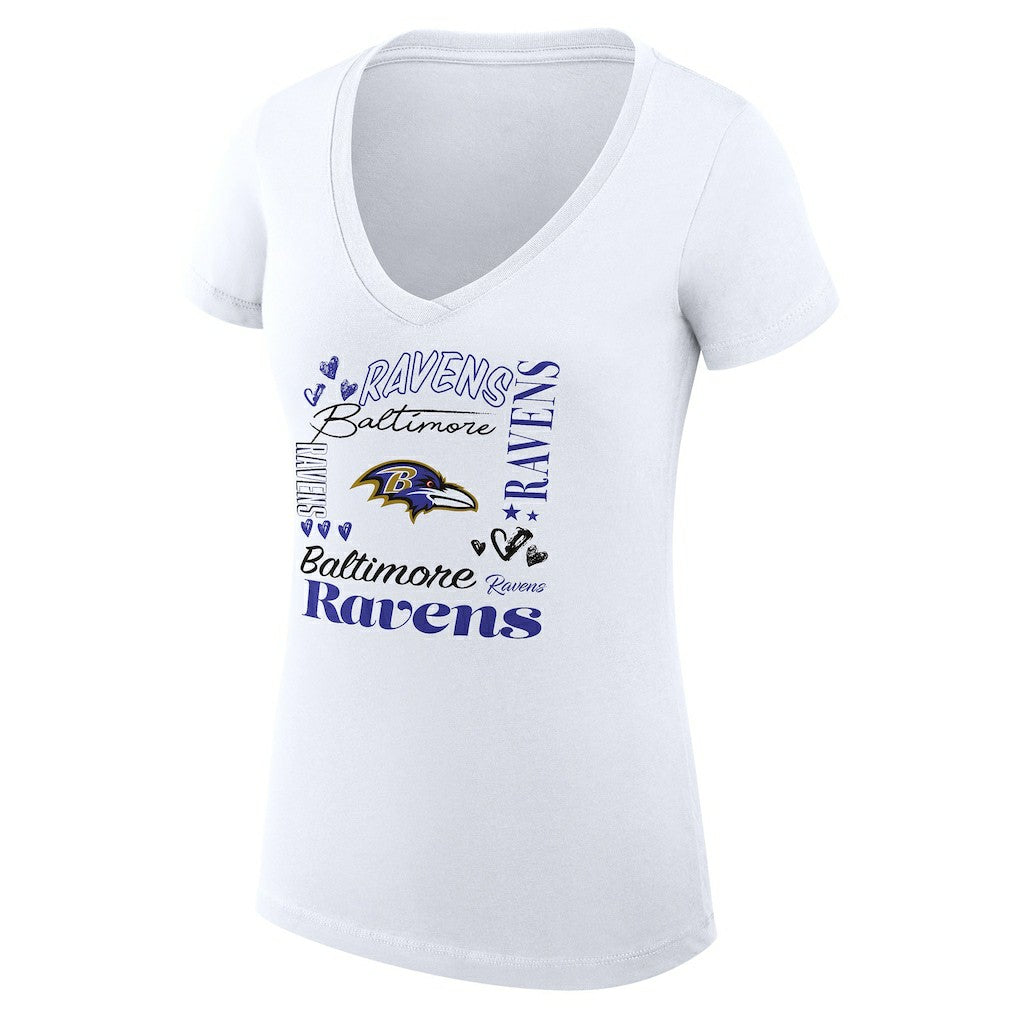 G-III 4Her by Carl Banks Women's Super-Slim Fit Lightweight Collage Team V-Neck T-Shirt - Baltimore Ravens T-shirts