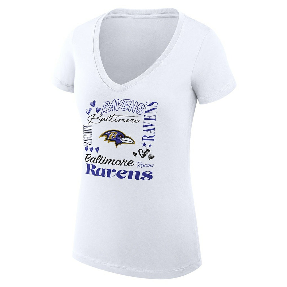G-III 4Her by Carl Banks Women's Super-Slim Fit Lightweight Collage Team V-Neck T-Shirt - Baltimore Ravens T-shirts