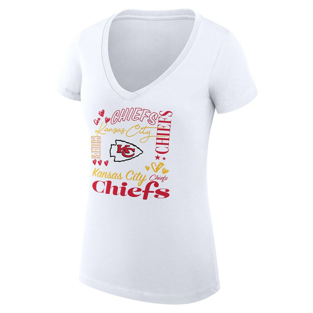 G-III 4Her by Carl Banks Women's Super-Slim Fit Lightweight Collage Team V-Neck T-Shirt - Kansas City Chiefs T-shirts