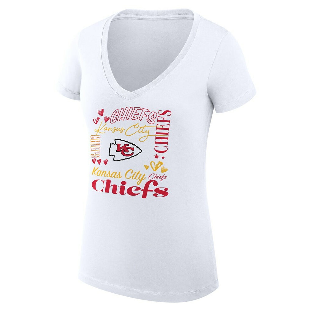 G-III 4Her by Carl Banks Women's Super-Slim Fit Lightweight Collage Team V-Neck T-Shirt - Kansas City Chiefs T-shirts