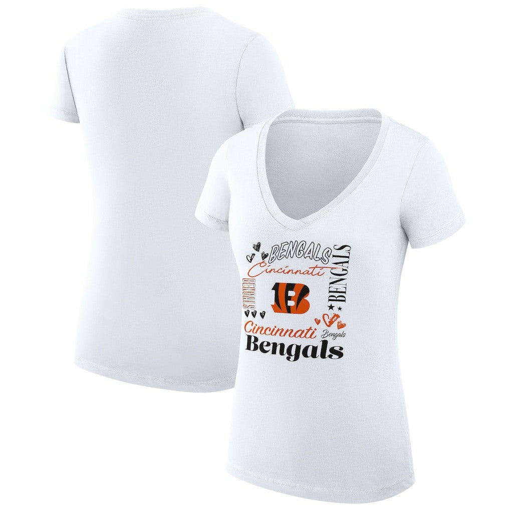 G-III 4Her by Carl Banks Women's Super-Slim Fit Lightweight Collage Team V-Neck T-Shirt - Cincinnati Bengals T-shirts